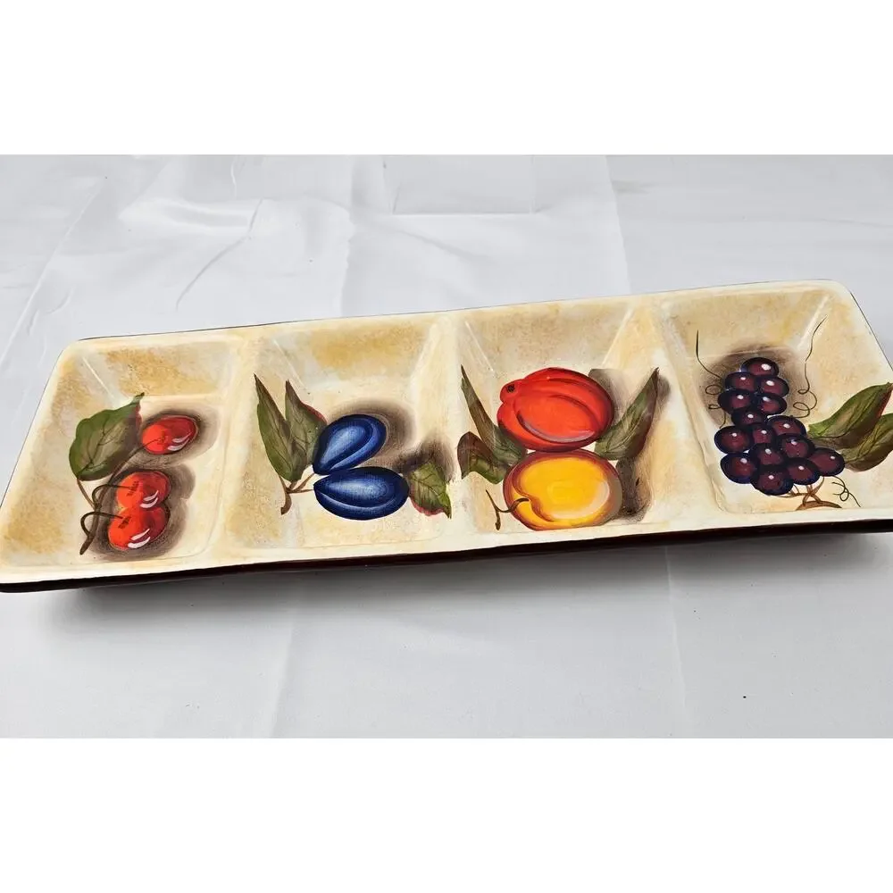 Hand‎ Painted Ceramic 4-Compartment Fruit Serving Tray Relish Dish Tuscan Style